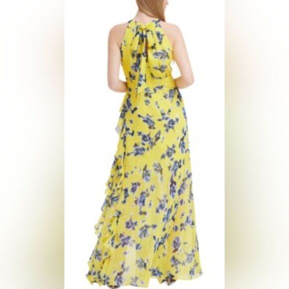 Eliza J Sleeveless Chiffon Floral Maxi Gown NWT Size 2 Yellow And Blue - Picture 2 of 5
